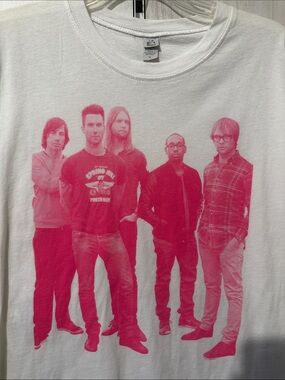 Adam Levine Collection White Tee with Pink Band Photo Print
